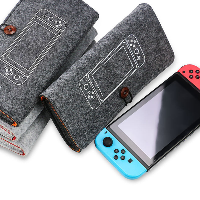 HKM-810963 Felt Pouch Bag for Nintendo Switch with Game Card Slots and Double Layer Storage