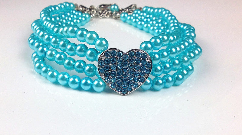 HKM-810963 Pearl Heart-Shaped Pet Collar with Rhinestones – Monochrome Design, Four Seasons Adjustable Size