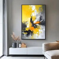 HKM-811027 Hand-Painted Large Yellow Abstract Canvas Oil Painting for Living Room Decor