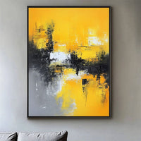 HKM-811027 Hand-Painted Large Yellow Abstract Canvas Oil Painting for Living Room Decor