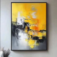 HKM-811027 Hand-Painted Large Yellow Abstract Canvas Oil Painting for Living Room Decor