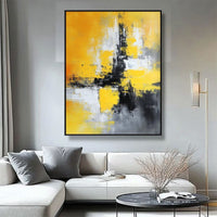 HKM-811027 Hand-Painted Large Yellow Abstract Canvas Oil Painting for Living Room Decor