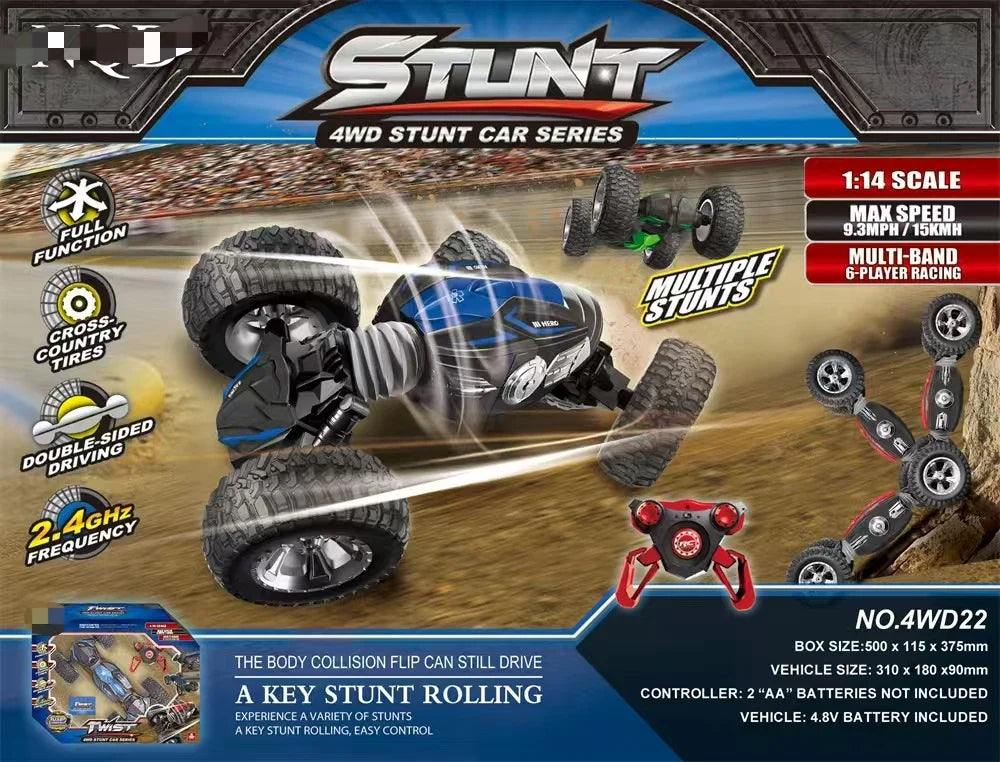 HKM-811091 Remote Control Stunt Twist Car - 1/14 Scale, Double-Sided Driving, Multi-Function Electric Toy for All Ages