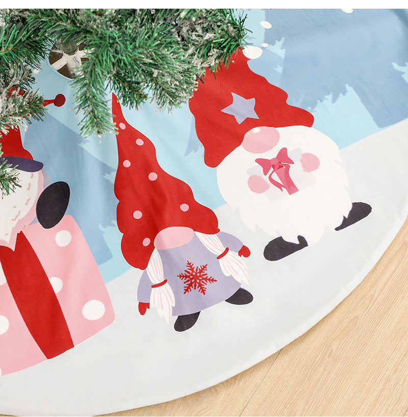 HKM-811219 Faceless Old Man Blue Printed Christmas Tree Skirt, 120CM Diameter, Soft Non-Woven Fabric