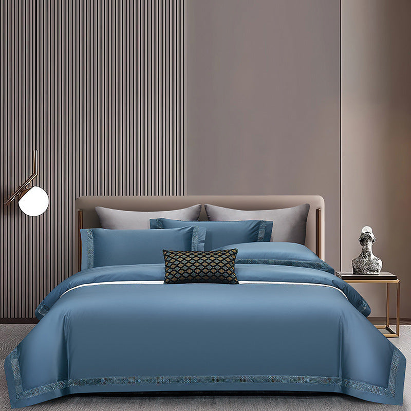 HKM-811411 Solid Color Long-Staple Cotton Four-Piece Bedding Set with Hollow Lace