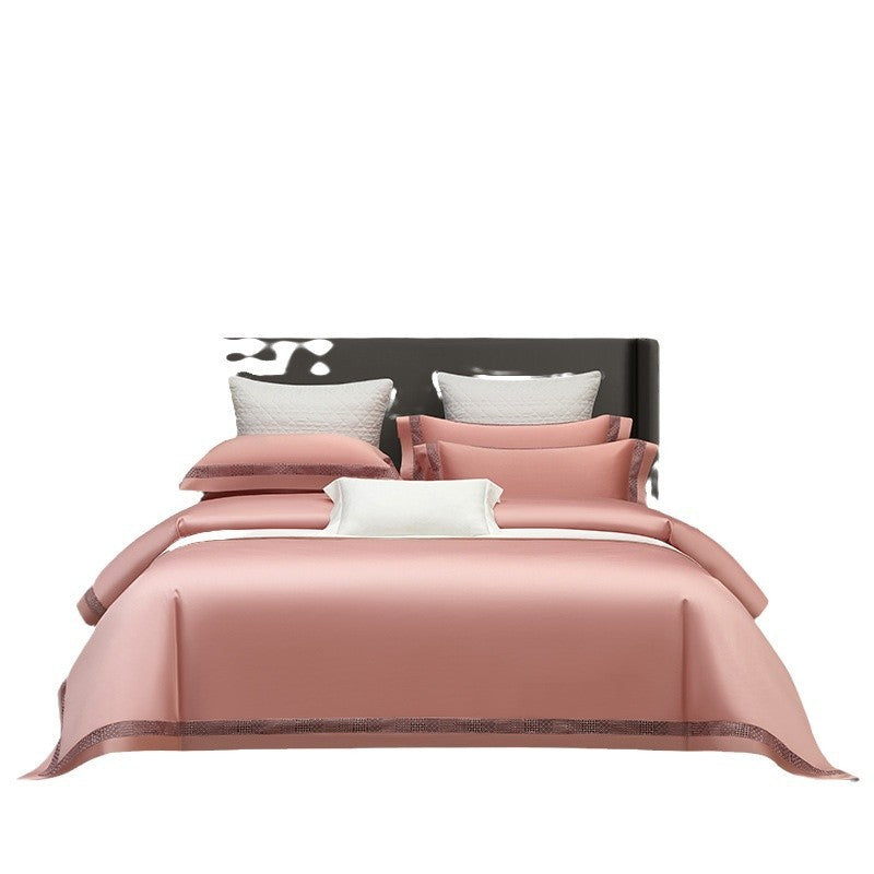 HKM-811411 Solid Color Long-Staple Cotton Four-Piece Bedding Set with Hollow Lace