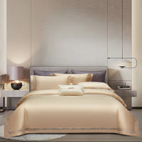 HKM-811411 Solid Color Long-Staple Cotton Four-Piece Bedding Set with Hollow Lace