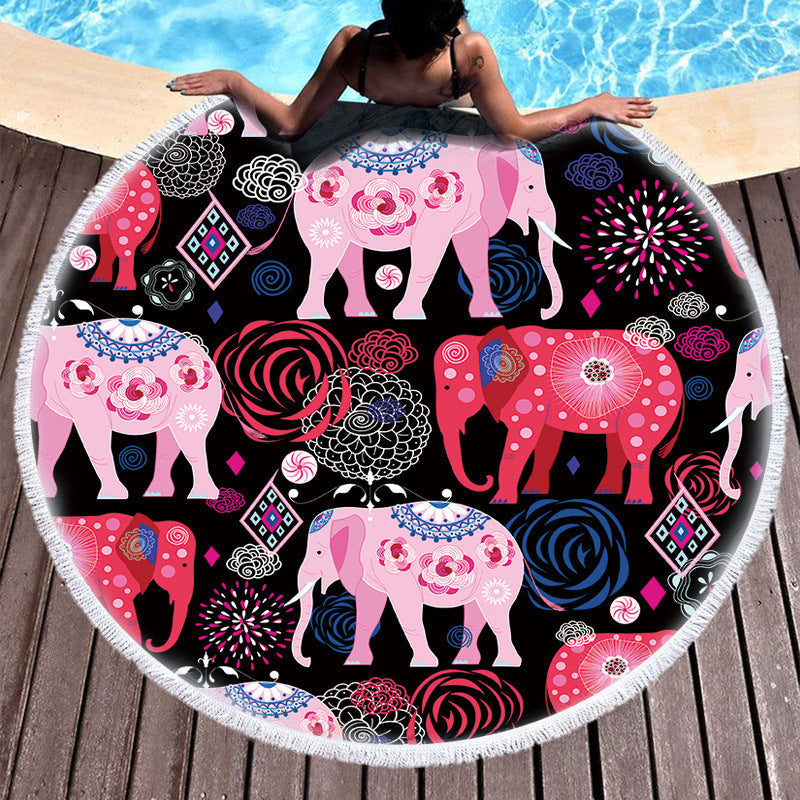 HKM-811475 Round Microfiber Beach Towel - European Style Floral Print - Multiple Sizes Available