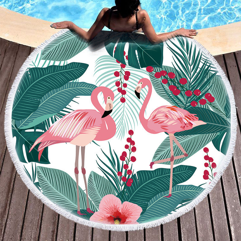 HKM-811475 Round Microfiber Beach Towel - European Style Floral Print - Multiple Sizes Available