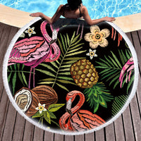 HKM-811475 Round Microfiber Beach Towel - European Style Floral Print - Multiple Sizes Available