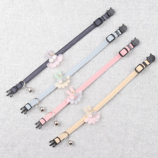 HKM-811795 Aminger New Product Pure Color Ribbon Rabbit Decoration Pet Collar Cat Collar Cat Decoration With Bell