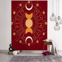 HKM-811795 Printed Moon Worship Tapestry - Multifunctional Polyester Fiber Blanket for Wall Mounting and Sitting