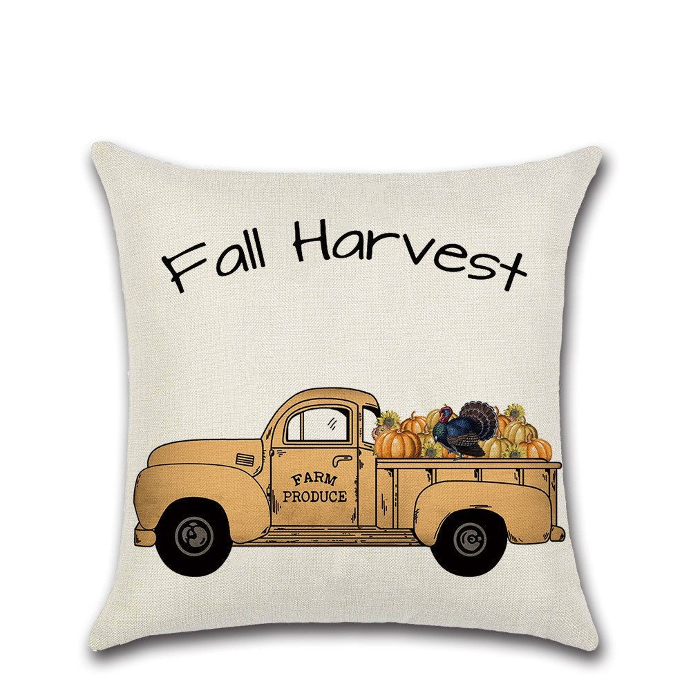 HKM-811795 Thanksgiving Festive Cushion Cover - Pastoral Style Spandex Pillowcase, 45x45cm