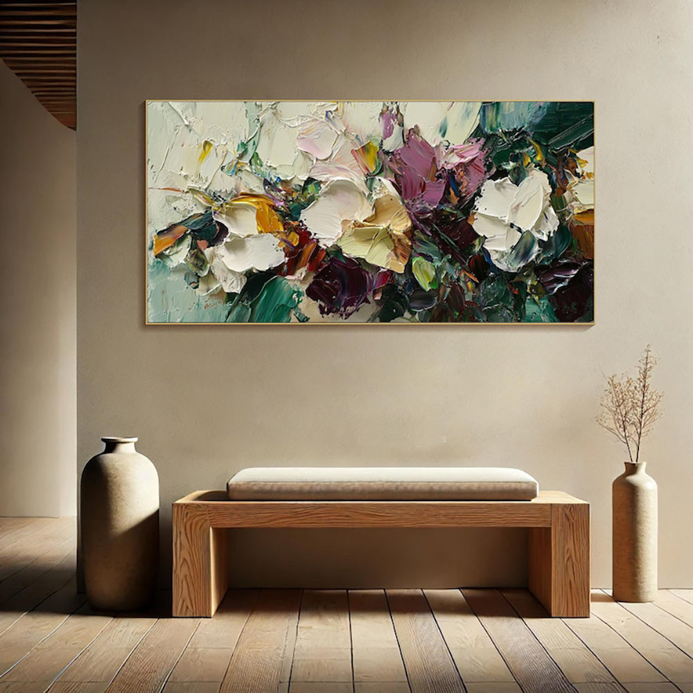 HKM-812179 Handmade Flower Oil Painting on Canvas – Modern Unstretched Art for Home Decor