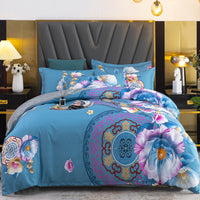 HKM-812243 Thickened Brushed Four-Piece Winter Bedding Set with Duvet Cover and Floral Patterns