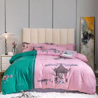 HKM-812243 Thickened Brushed Four-Piece Winter Bedding Set with Duvet Cover and Floral Patterns
