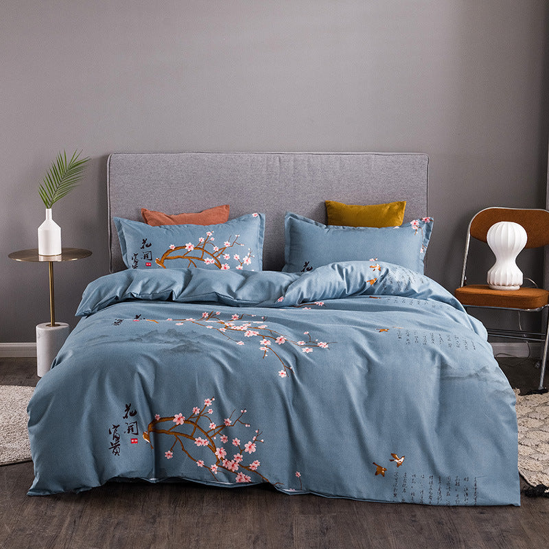 HKM-812243 Thickened Brushed Four-Piece Winter Bedding Set with Duvet Cover and Floral Patterns