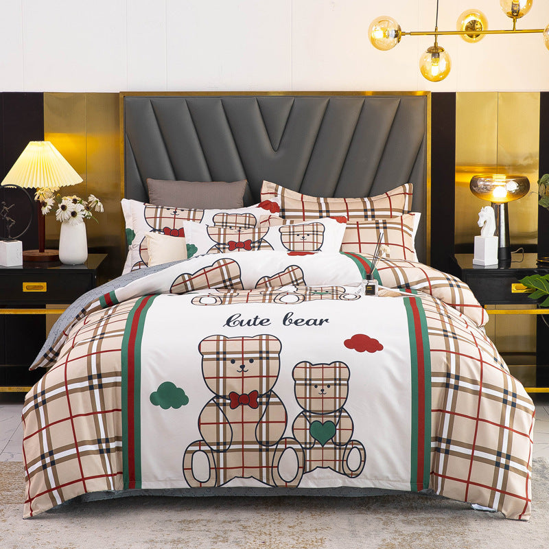 HKM-812243 Thickened Brushed Four-Piece Winter Bedding Set with Duvet Cover and Floral Patterns