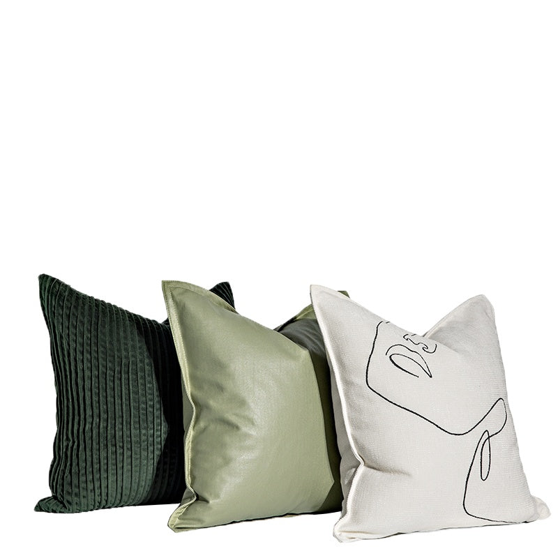 HKM-812371 Nordic Style Solid Color Sofa Pillow Set in Dark Green and Mint Green, 50x50cm