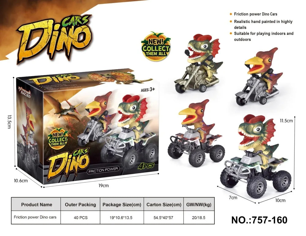 HKM-812499 Dino Pull Back Car Toy - Multi-Style Dinosaur Vehicle, Age 5+