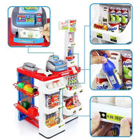 HKM-813075 Supermarket Cash Register Toy Set with Shopping Cart - 24 Pieces Role Play Kitchen Toys for Kids