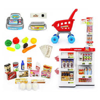 HKM-813075 Supermarket Cash Register Toy Set with Shopping Cart - 24 Pieces Role Play Kitchen Toys for Kids