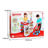 HKM-813075 Supermarket Cash Register Toy Set with Shopping Cart - 24 Pieces Role Play Kitchen Toys for Kids