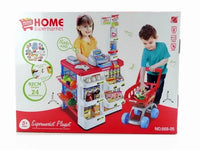 HKM-813075 Supermarket Cash Register Toy Set with Shopping Cart - 24 Pieces Role Play Kitchen Toys for Kids