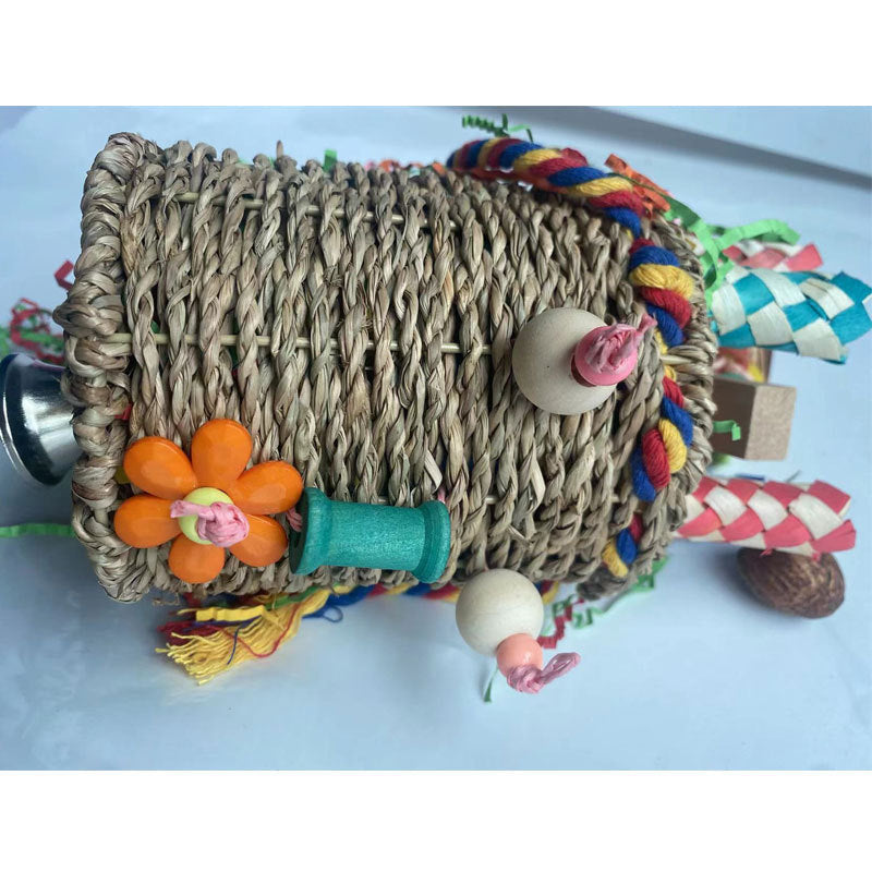 HKM-813331 Large Parrot Halloween Shaped Chew Toy – Nut Colored Paper Grass Woven Puzzle for Birds, 12 x 12 x 30 cm