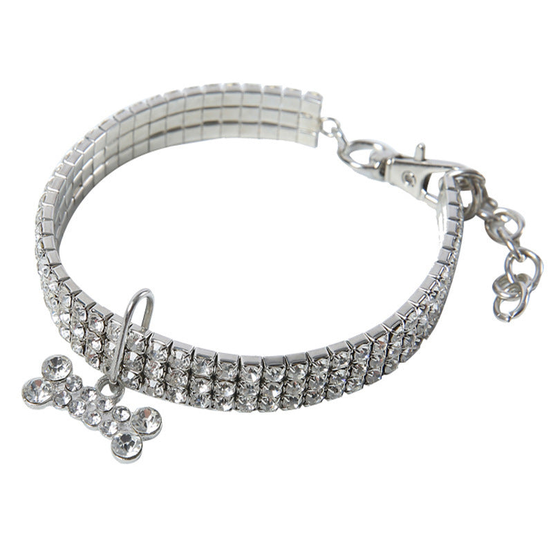 HKM-813395 Bling Rhinestone Dog Collar with Crystal Pendant for Small to Medium Dogs and Cats