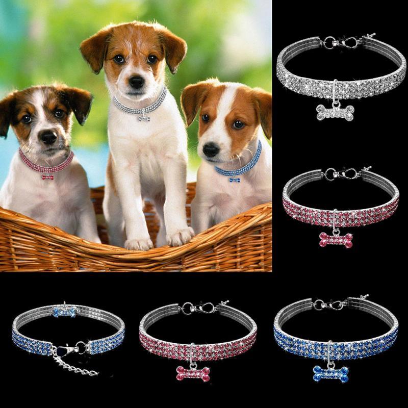 HKM-813395 Bling Rhinestone Dog Collar with Crystal Pendant for Small to Medium Dogs and Cats