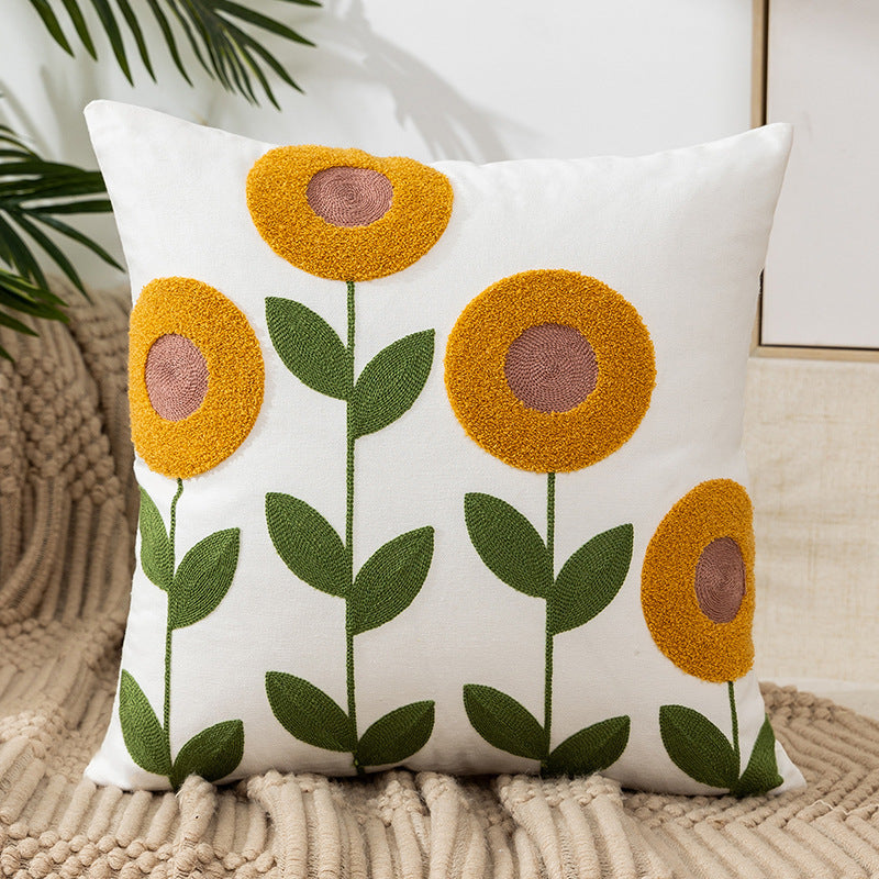 HKM-813523 Flower Embroidered Nordic Pillow Cover – 45x45CM Botanical Design