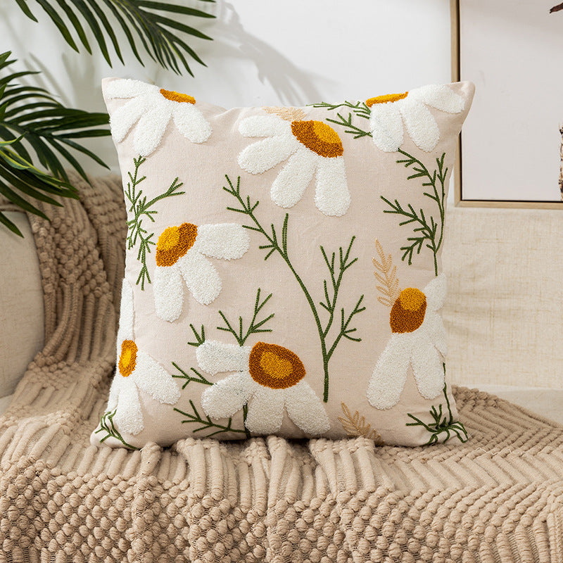 HKM-813523 Flower Embroidered Nordic Pillow Cover – 45x45CM Botanical Design