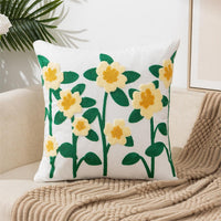 HKM-813523 Flower Embroidered Nordic Pillow Cover – 45x45CM Botanical Design