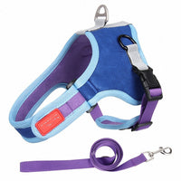 HKM-813587 Reflective Dog Harness with Leash – Comfortable Suede Chest Strap for Small to Extra Large Dogs in Red, Green, Gray, and Blue