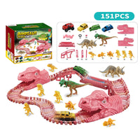HKM-813651 Dinosaur Assembled Track Electric Car Set - DIY Slot Car Racing for Kids 3 Years & Up