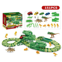 HKM-813651 Dinosaur Assembled Track Electric Car Set - DIY Slot Car Racing for Kids 3 Years & Up