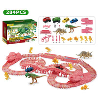 HKM-813651 Dinosaur Assembled Track Electric Car Set - DIY Slot Car Racing for Kids 3 Years & Up