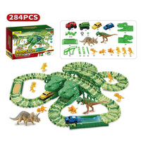 HKM-813651 Dinosaur Assembled Track Electric Car Set - DIY Slot Car Racing for Kids 3 Years & Up