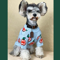 HKM-813651 Stylish Thick Knit Wool Sweater for Dogs - Blue Jacquard Design