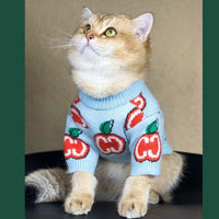 HKM-813651 Stylish Thick Knit Wool Sweater for Dogs - Blue Jacquard Design