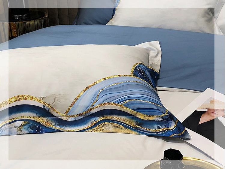 HKM-813715 Digital Printed Cotton Four-Piece Bed Set with Geometric Pattern for 1.8m Bed