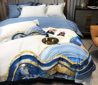 HKM-813715 Digital Printed Cotton Four-Piece Bed Set with Geometric Pattern for 1.8m Bed