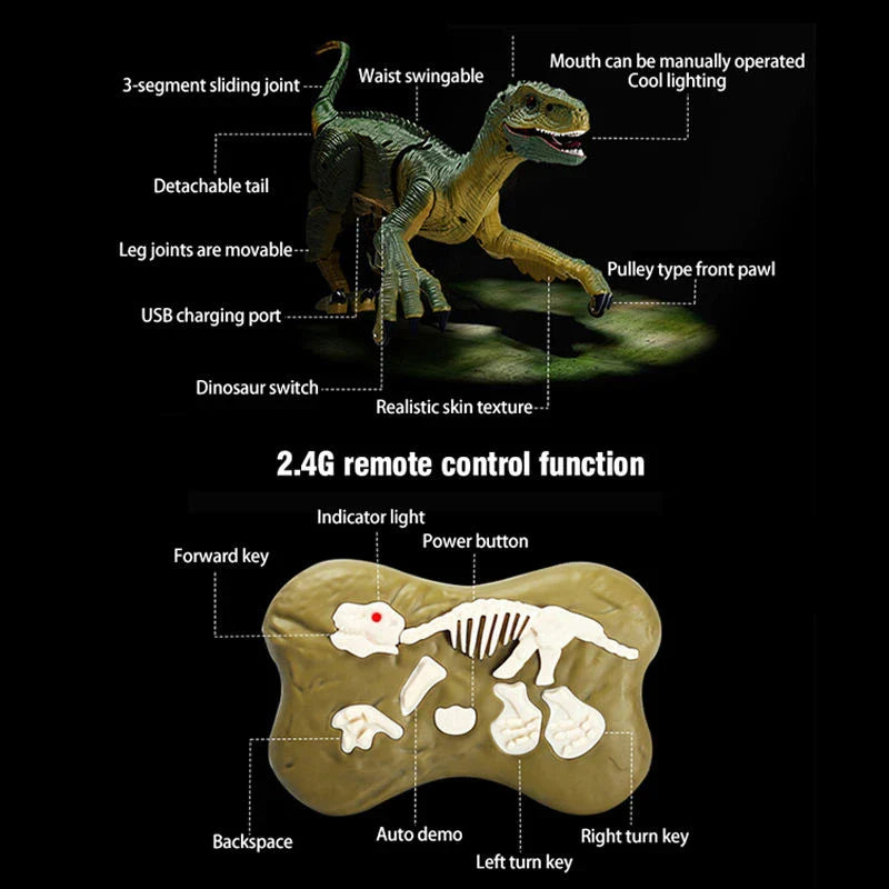 HKM-813971 Remote Control Walking Velociraptor Dinosaur Toy with Intelligent Spray Feature