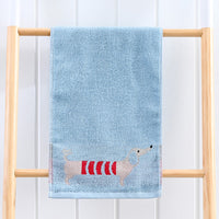 HKM-813971 Soft Absorbent Baby Face Towel - Pure Cotton Dachshund Design in Blue, Pink, and Khaki