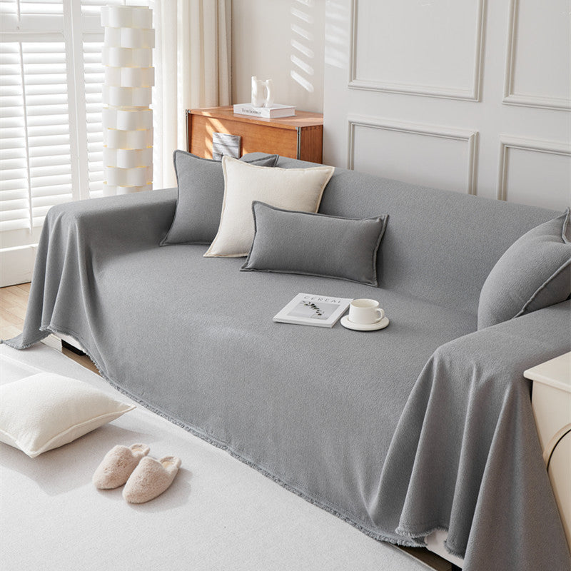 HKM-814227 Teddy Velvet Waterproof Sofa Cover and Pillow Set in Solid Colors
