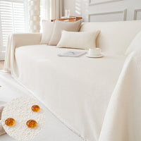 HKM-814227 Teddy Velvet Waterproof Sofa Cover and Pillow Set in Solid Colors