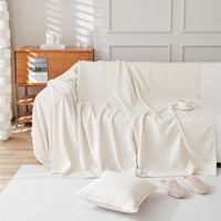 HKM-814227 Teddy Velvet Waterproof Sofa Cover and Pillow Set in Solid Colors