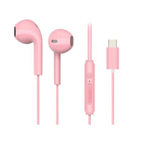 HKM-814291 Type-C Wired Earphones with Microphone in White, Black, and Pink - Comfortable In-ear Design with Heavy Bass and Treble