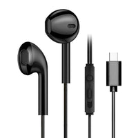 HKM-814291 Type-C Wired Earphones with Microphone in White, Black, and Pink - Comfortable In-ear Design with Heavy Bass and Treble